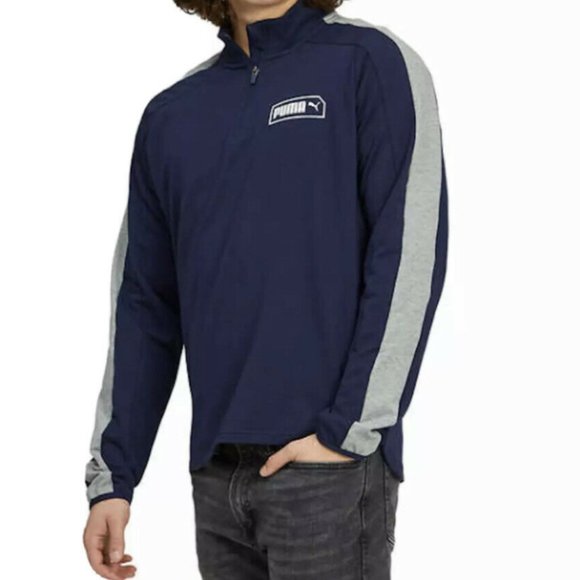 NEW Puma Mens Stretchlite 1/4 Zip Pullover Blue Size L 1350330 Cotton Blend - Picture 1 of 3